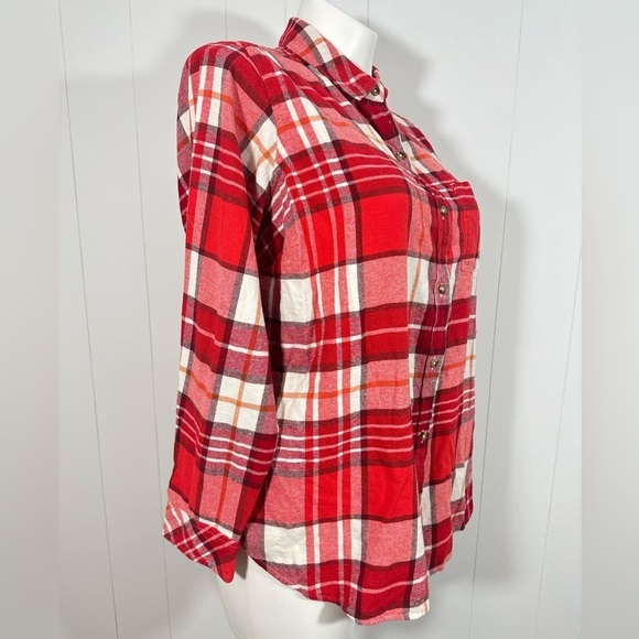 NWT Sonoma Women's Plus Sz 0X Supersoft Flannel Plaid Button Down Shirt Red - Picture 3 of 9